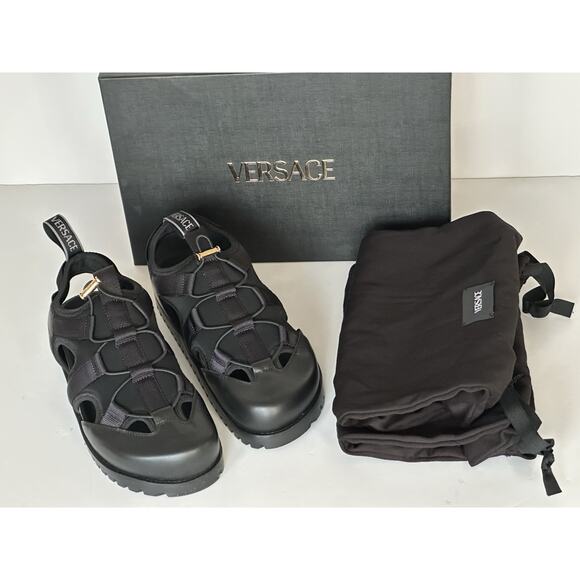 Versace Black Mules Leather Sandals 12.5 US (45.5 Eu) 1014481 Made in Italy NWT main image 5